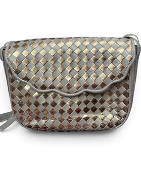 Vintage Bally International Metallic Woven Leather Crossbody Bag Italy